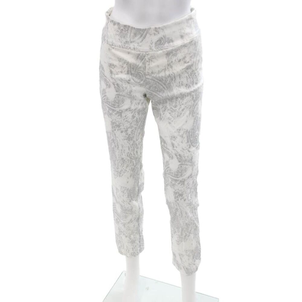 Up! Women Ankle Cropped Pants White Paisley Size 4